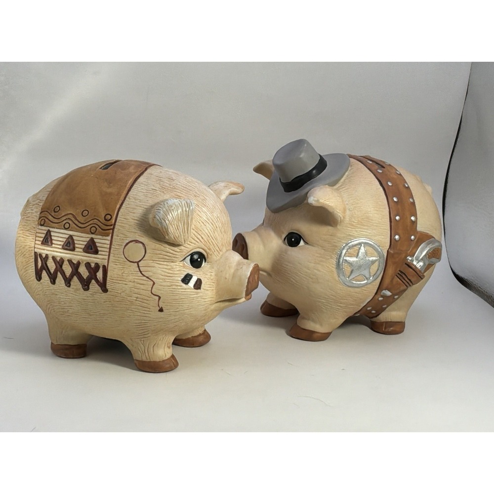 Western‎ Themed Ceramic Piggy Bank  Piggies Rod Pennies Hand Painted - Picture 2 of 7